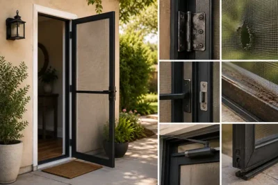 a montage of hinged screen doors